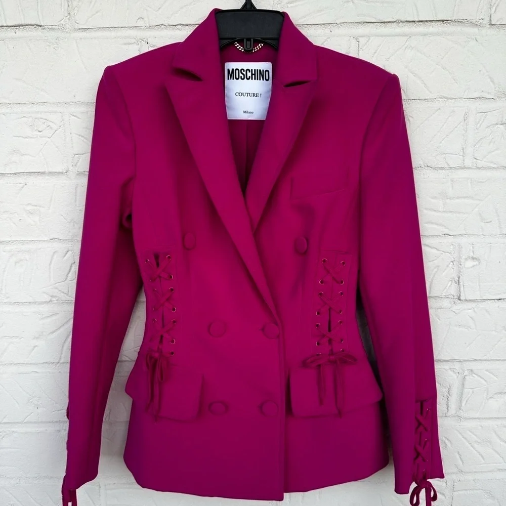New Moschino Bondage Lacing Crepe Hot Pink Blazer Size 4